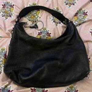 Gucci Black Horsebit  Leather Hobo Bag